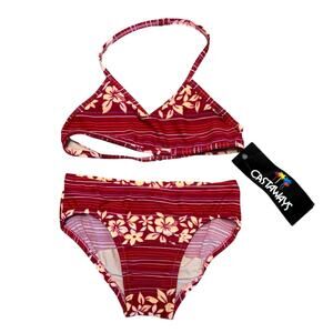 Castaways Girls Pink Hawaiian Floral Print Bikini Size Large
